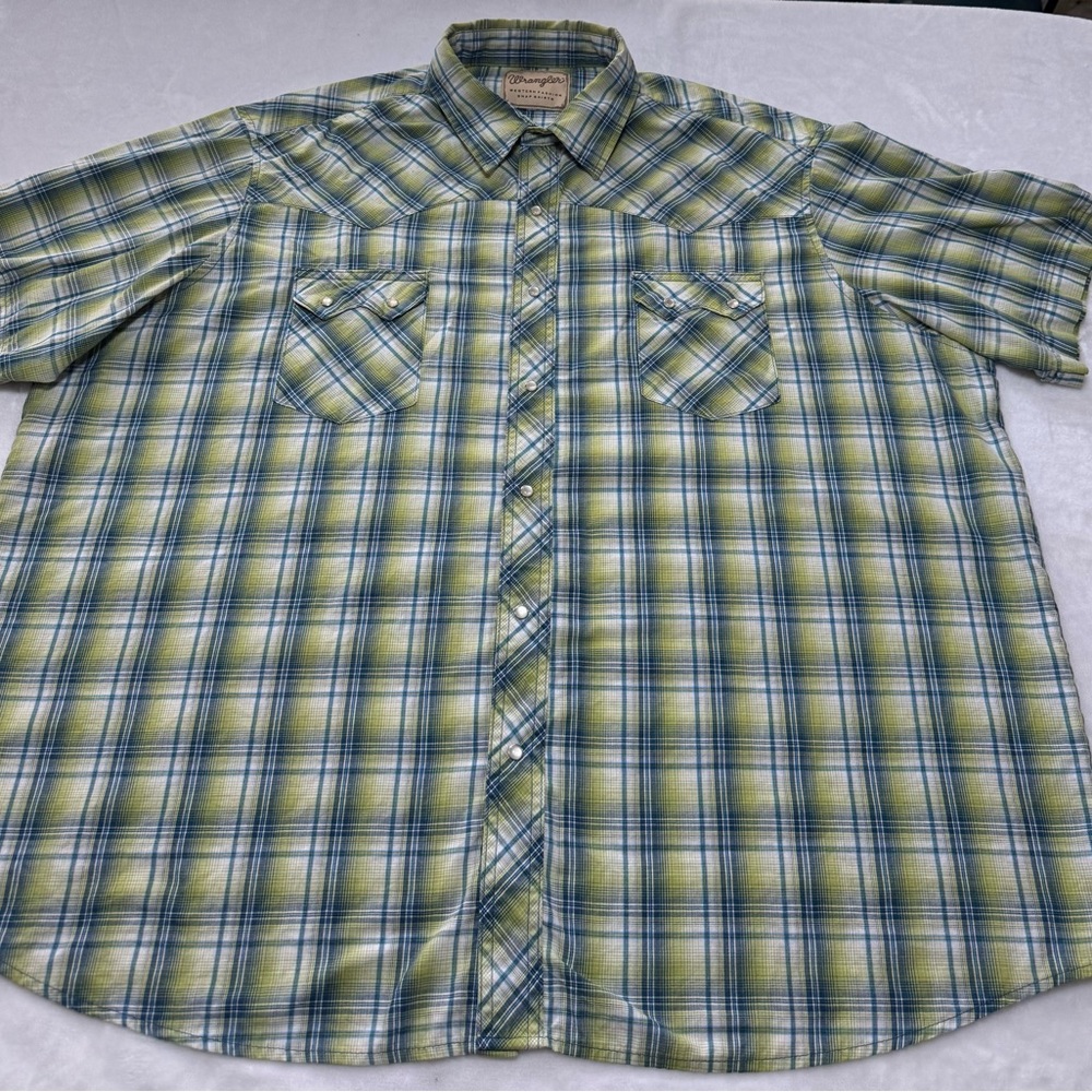 Wrangler Fashion Snap Shirt Men's 3XL BIG Green Turquoise Western Pearl Snap⭐️